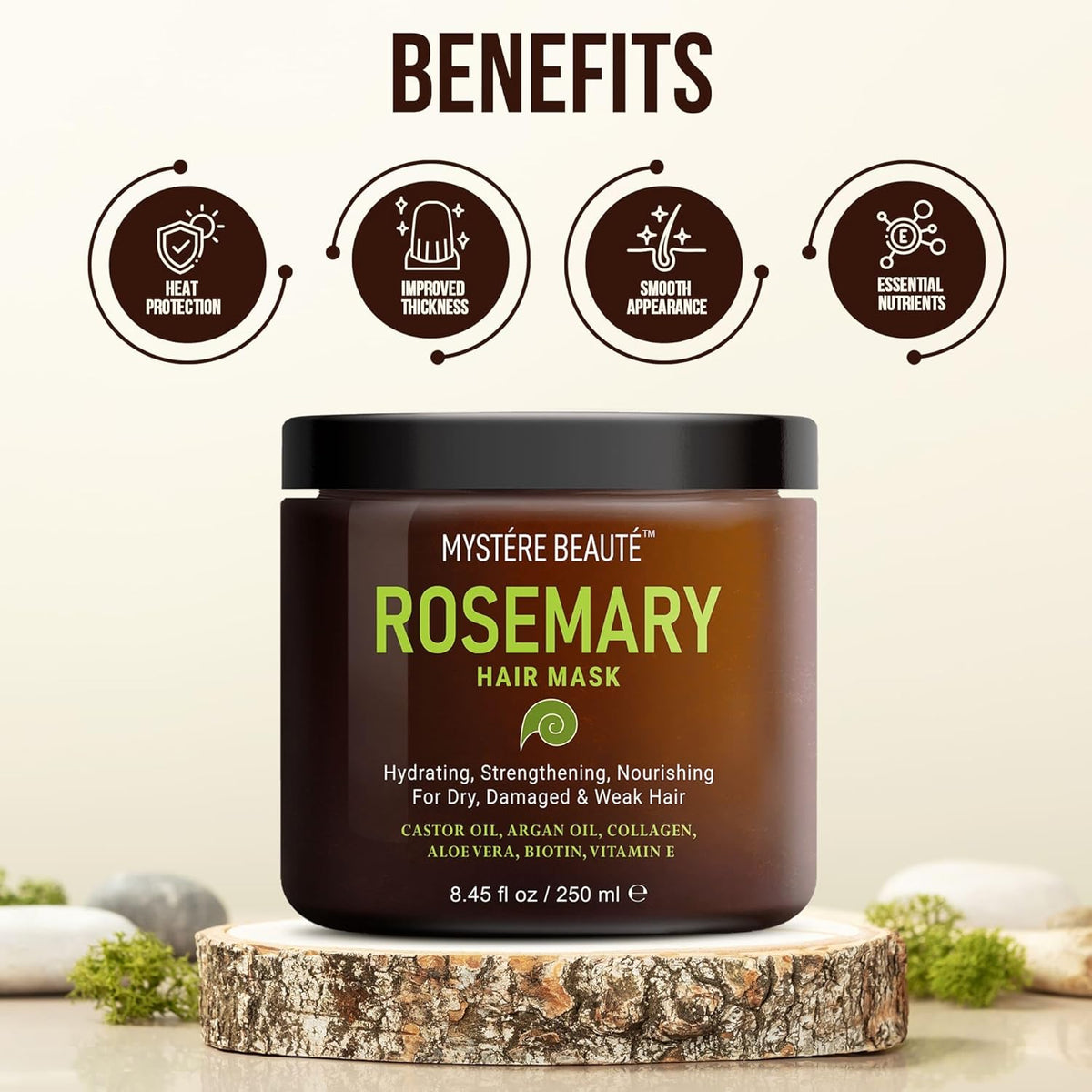 Rosemary Deep Conditioning Hair Mask for Dry Damaged Hair and Growth with Collagen Argan Oil