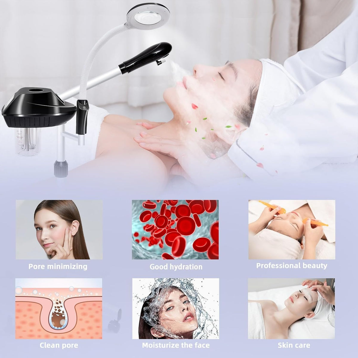 Professional Facial Steamer, 2 in 1 Facial Steamer with 5X Magnifying Lamp for Deep Cleansing and