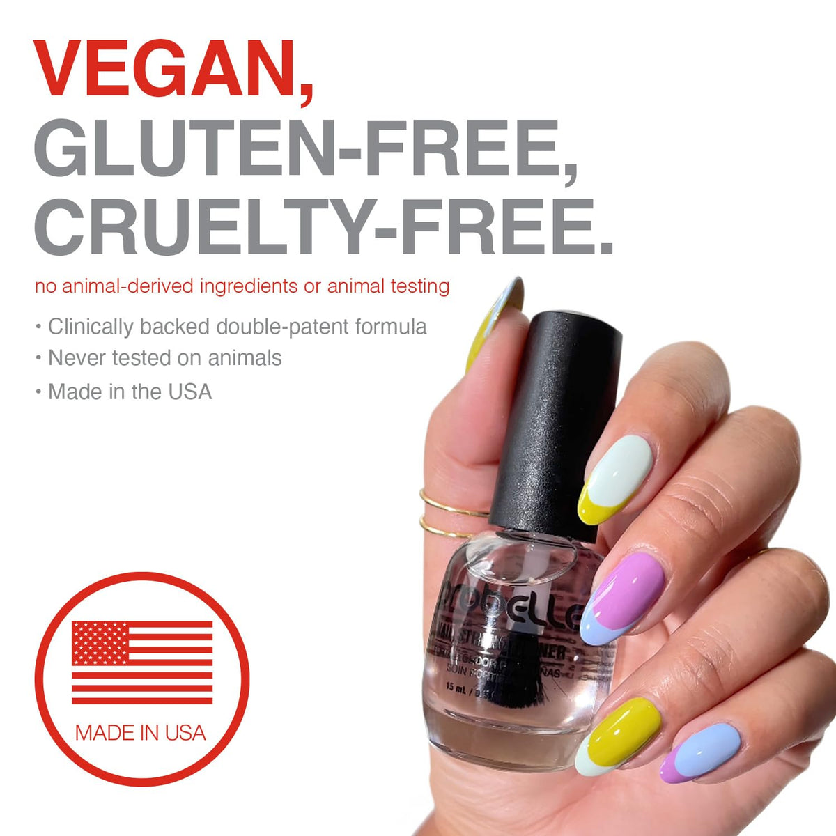 Probelle Nail Strengthener and growth, Natural Nail Strengthening Clear Nail Polish Repair