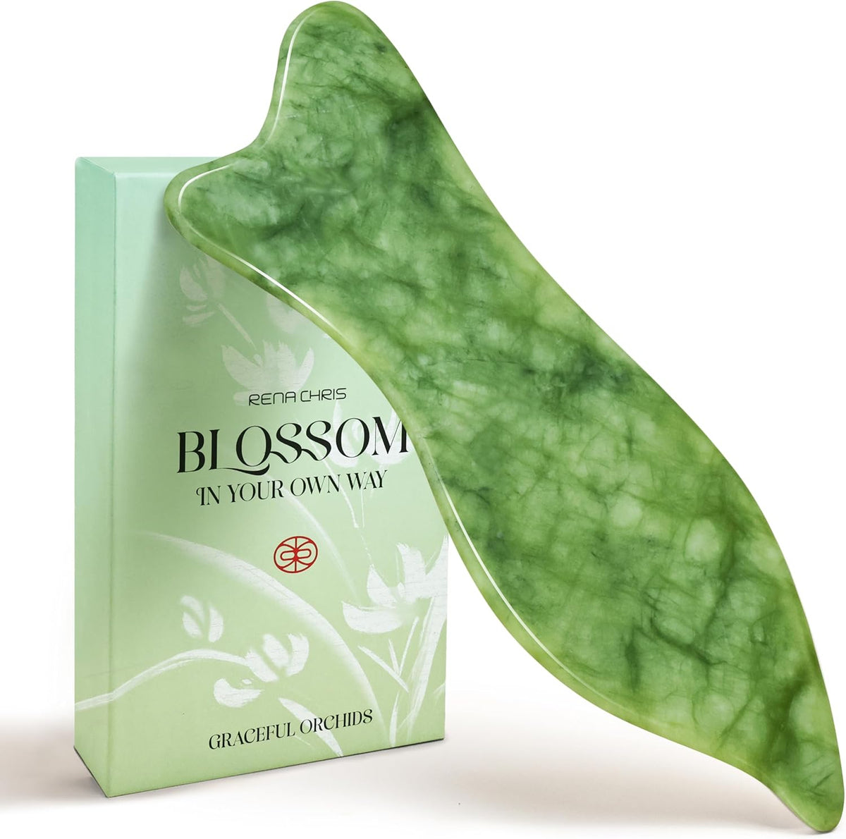 Rena Chris Natural Jade Gua Sha Facial Tools - Acupressure & Gua Sha for Face Massage, Jawline