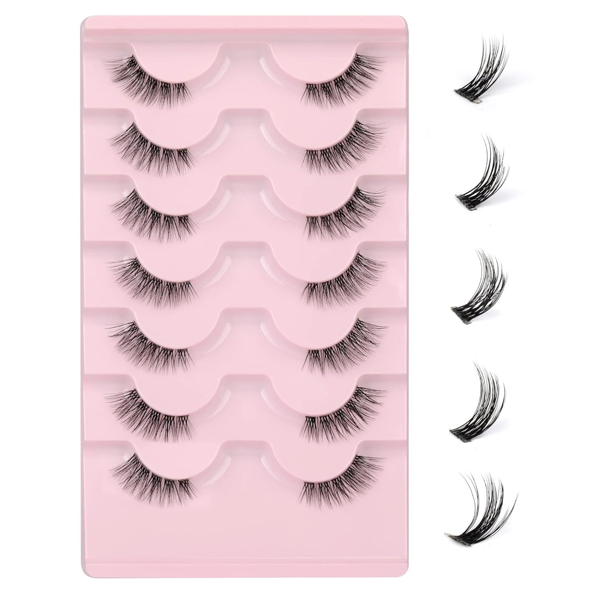 JIMIRE Half Lashes with Clear Band Cat-Eye Lashes Fluffy Wispy Accent False Eyelashes Natural Look