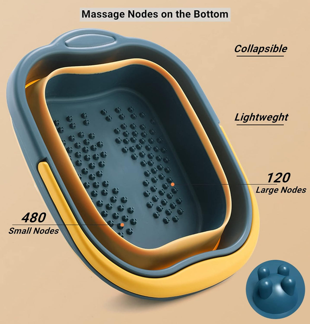 Collapsible Foot Tub Feet Soaking Spa Bath with Massager Acupoints for Circulation, Plastic