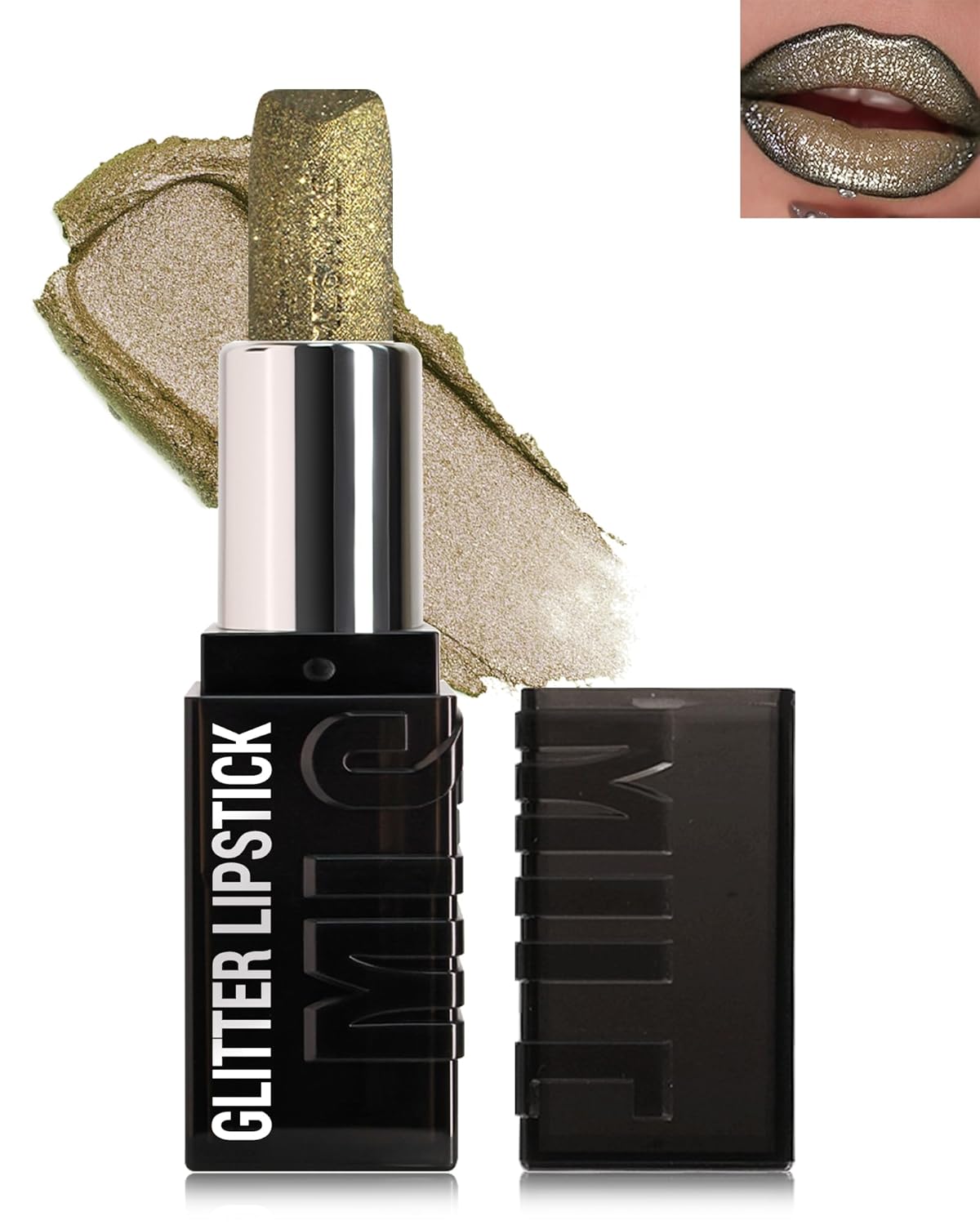 Diamond Glitter Matte Lipstick,Long Lasting Waterproof Green Glod Metallic Sparkling High Pigment