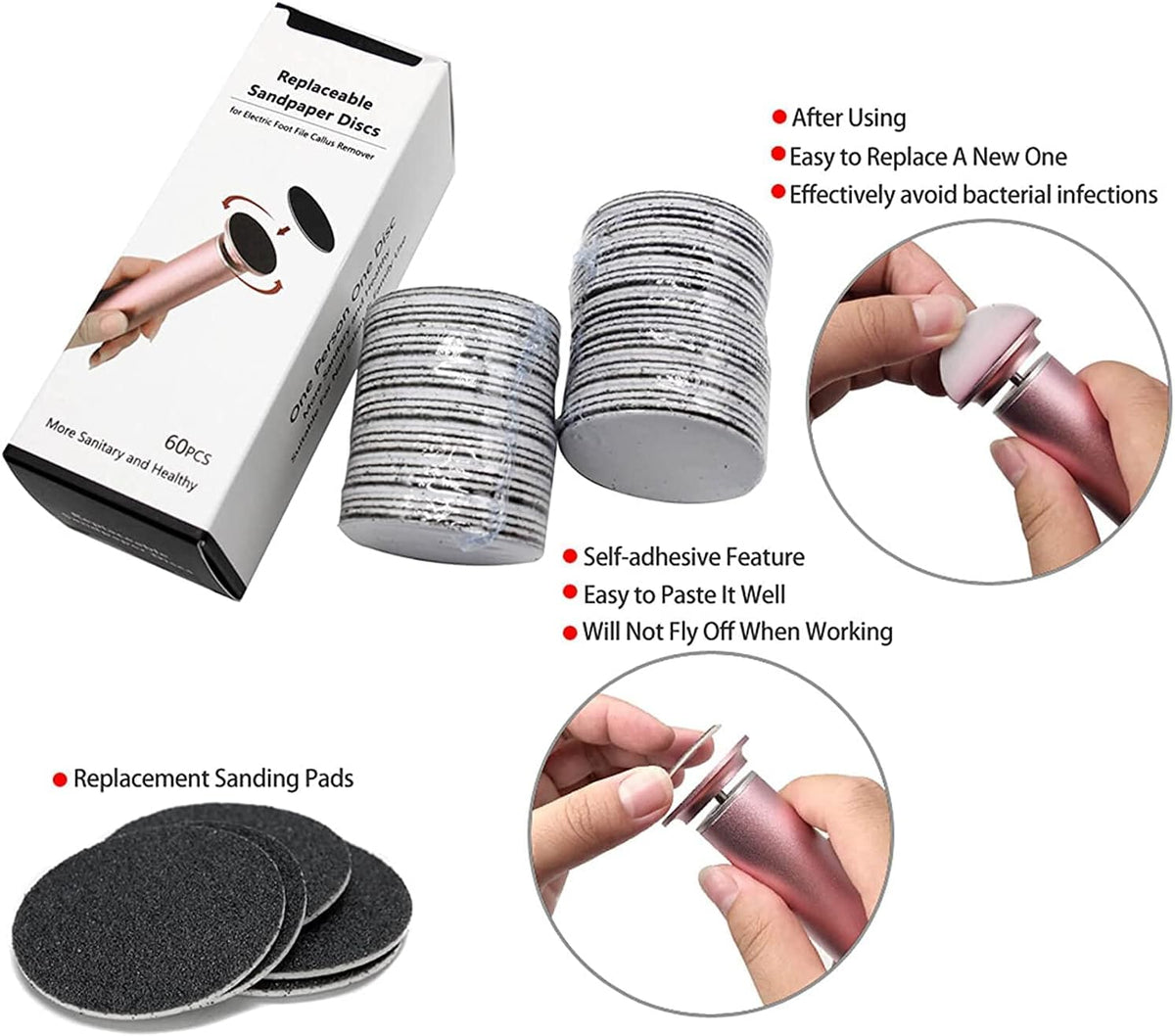 120pcs Replaceable Sandpaper Refill Discs for Electric Foot File Callus Remover Dead Skin Removal