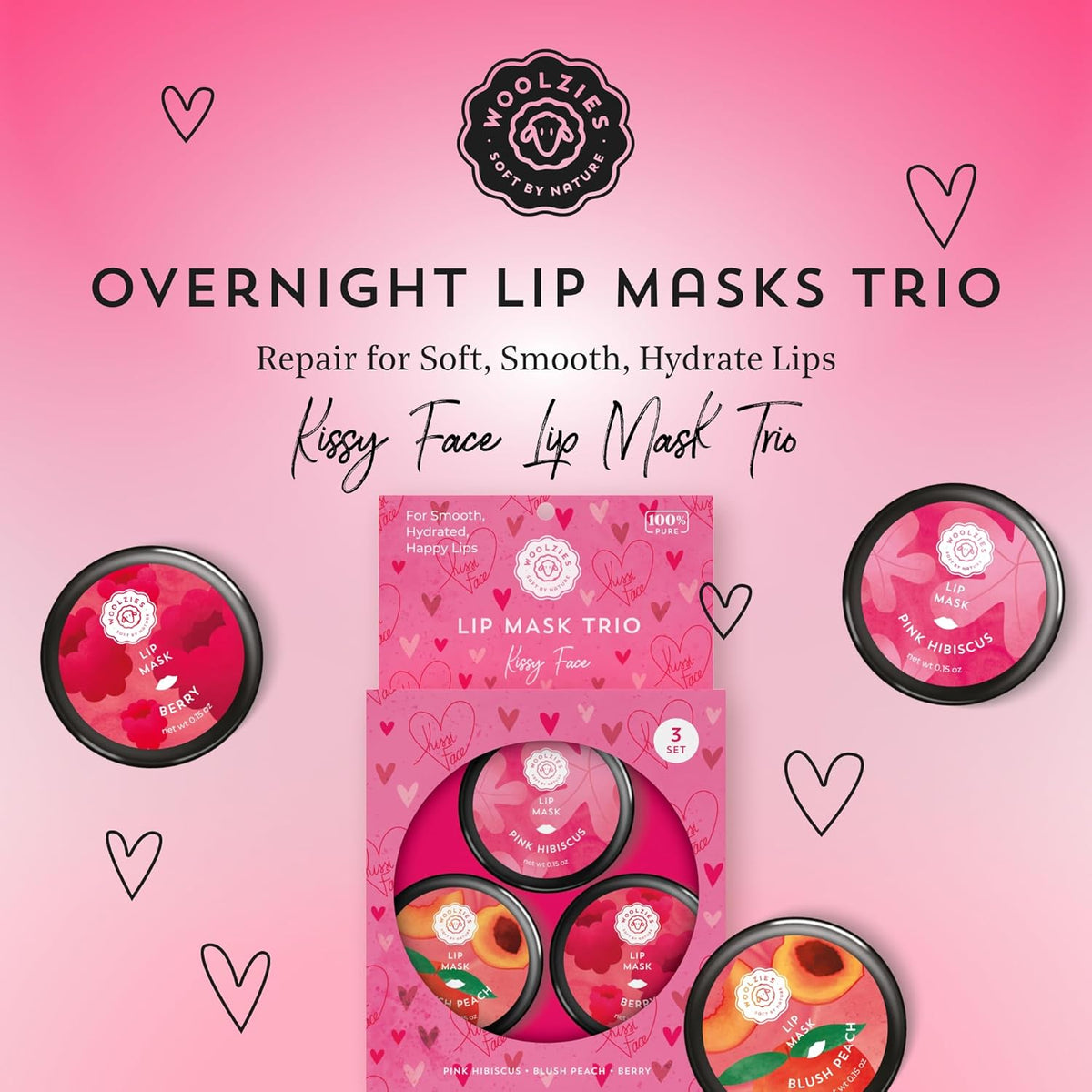 Overnight Lip Sleeping Masks Trio - Set of 3 All Natural Hydrating Lip Treatment - Overnight Repair