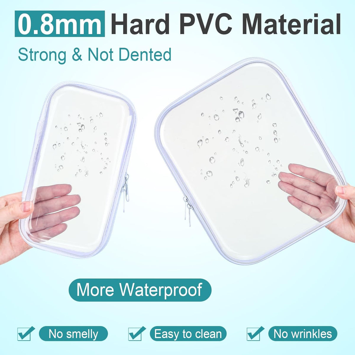 Hoolerry 3 Pcs Clear Hard Zipper Case Plastic Pouch Transparent Hard Case Clear Makeup Bag Portable