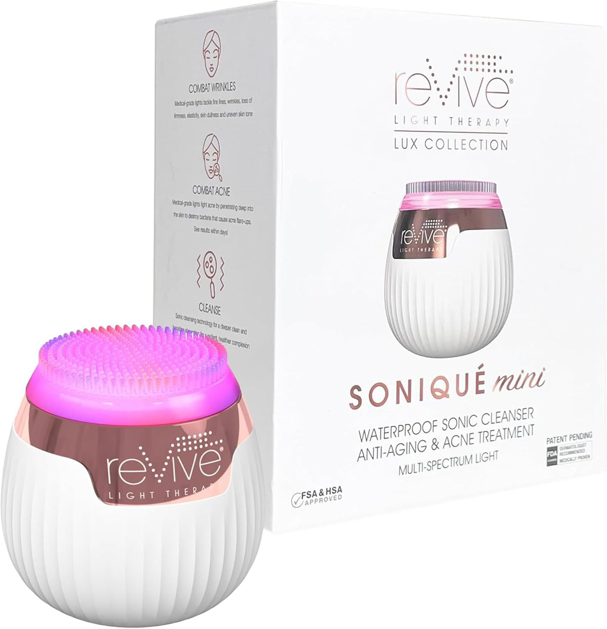 Revive Light Therapy Lux Collection Soniqué Mini, Rechargeable Sonic Face Cleanser Brush with