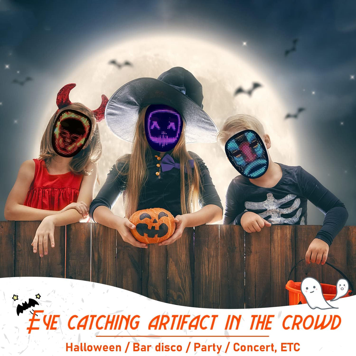 Led Mask with Gesture Sensing,Light up mask for Kids/Men/Women LED Halloween Mask for Costume