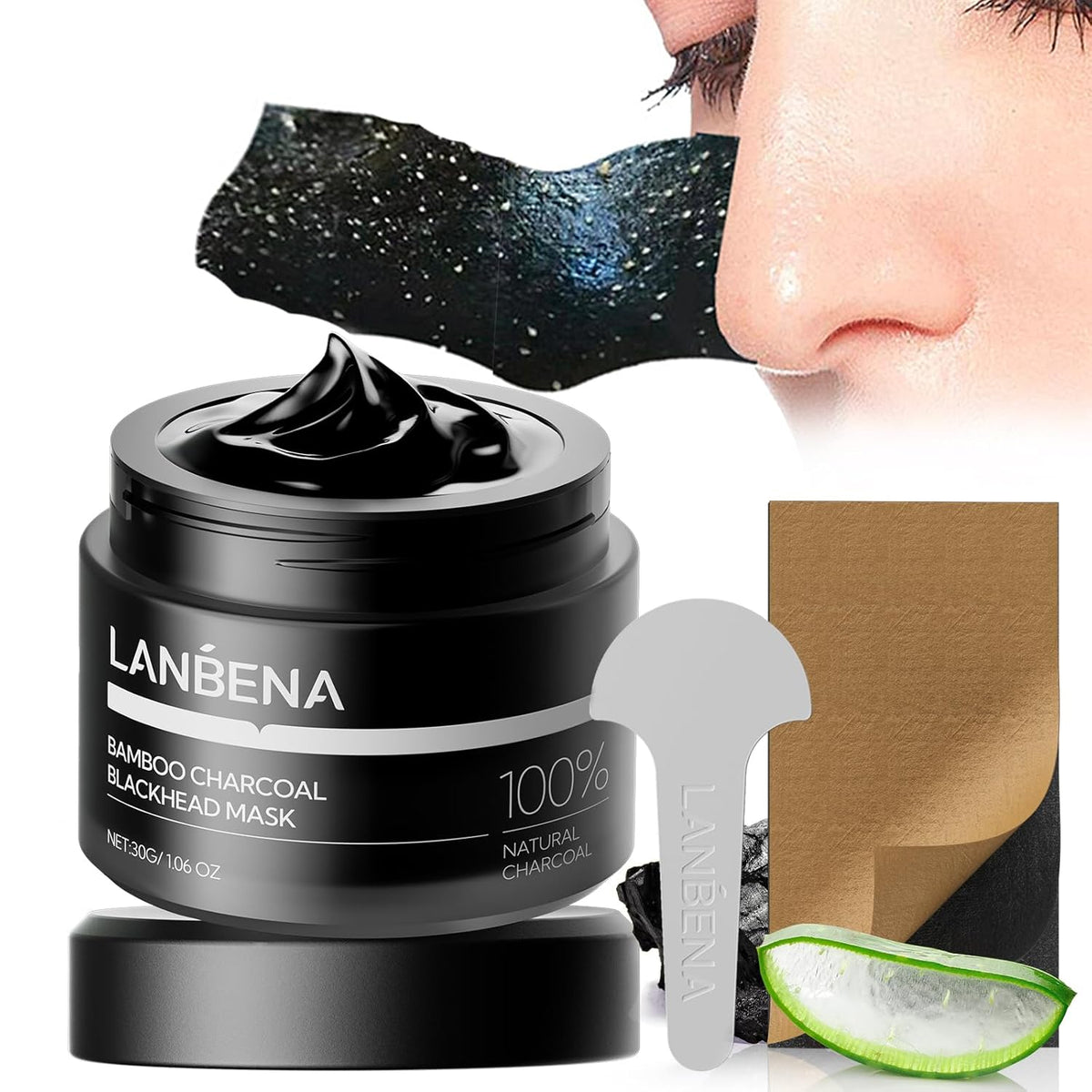 LANBENA Upgraded 2.0 Bamboo Charcoal Blackhead Remover Mask, 60 pcs Nose Strips, Peel off Face Mask