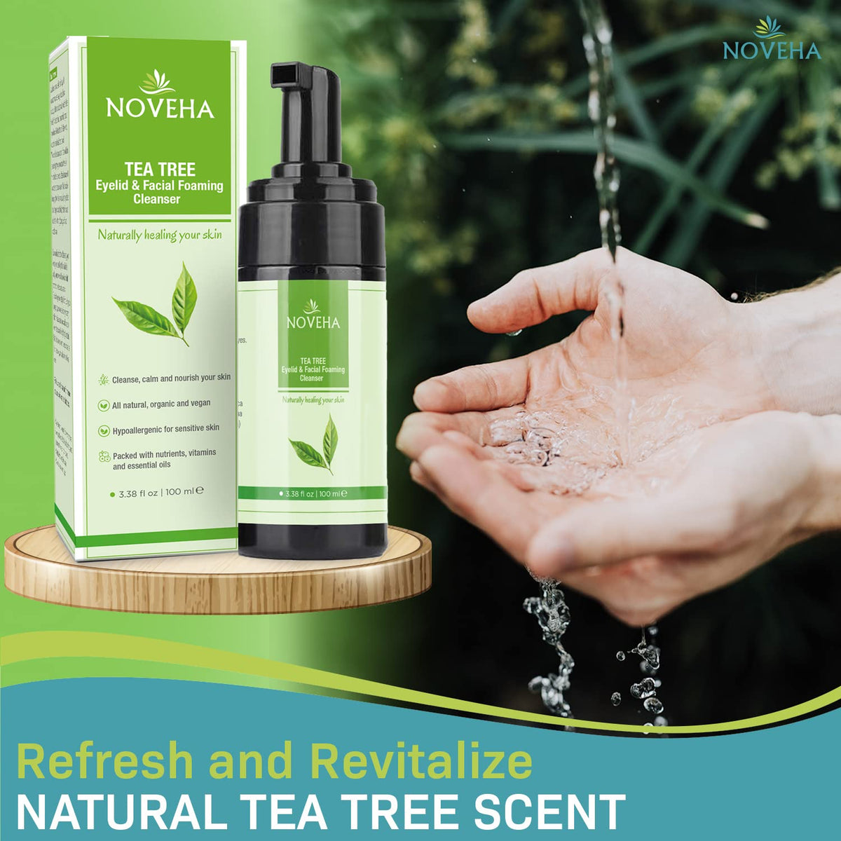 NOVEHA Tea Tree Oil Foaming Cleanser - Therapeutic Daily Skincare For For Eyelash & lids, MGD, Stye