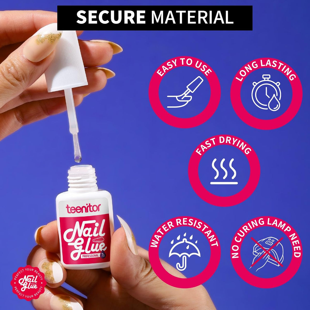 Teenitor Strong Nail Glue, 42ml Professional for Press Ons, Brush-On for Acrylic Nails, Bond With