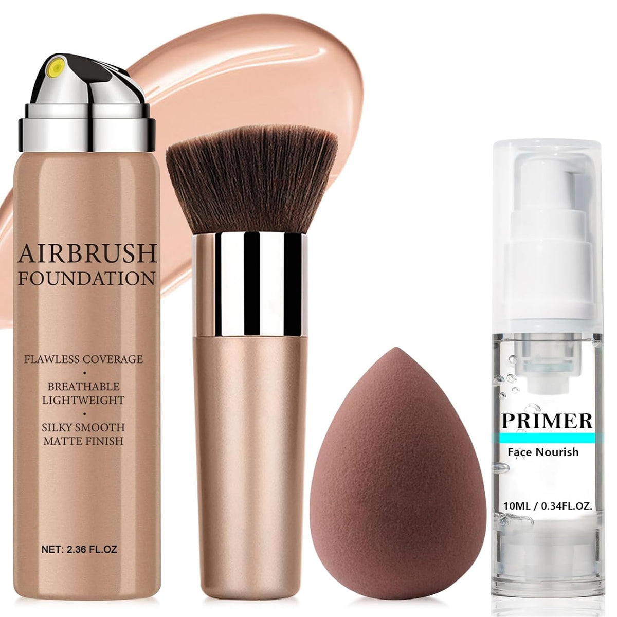 AirBrush Foundation Spray With Primer and Brush, Silky Mist Foundation Spray Makeup, Full Coverage