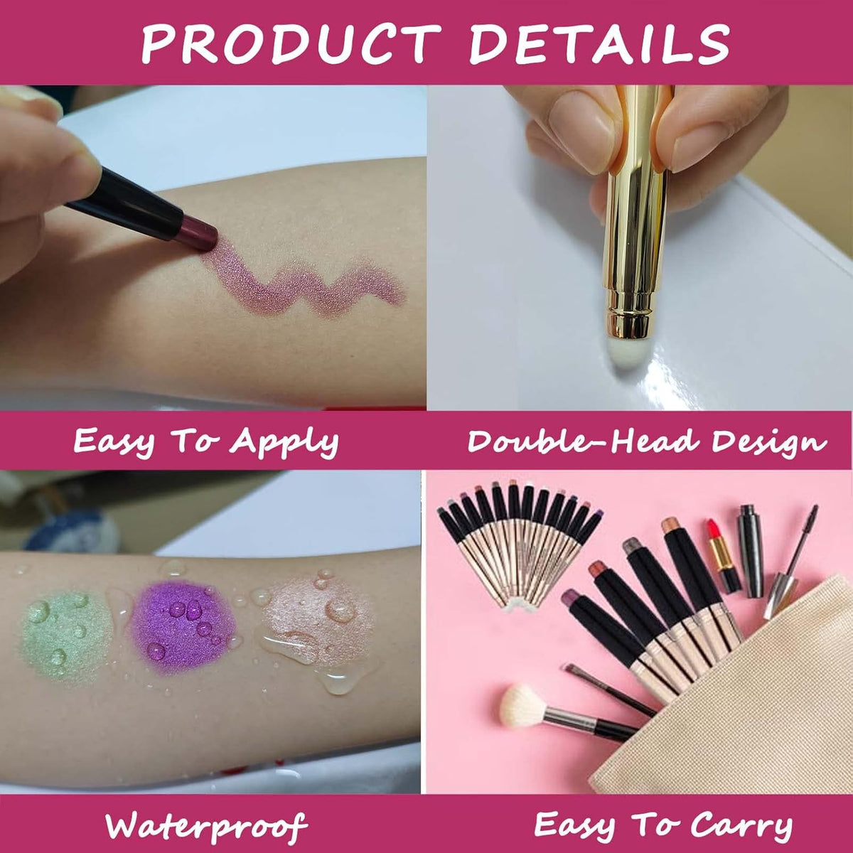 Rose Red Eyeshadow Stick Makeup, Highlighter Matte Cream Eye Shadow Pencil, Waterproof