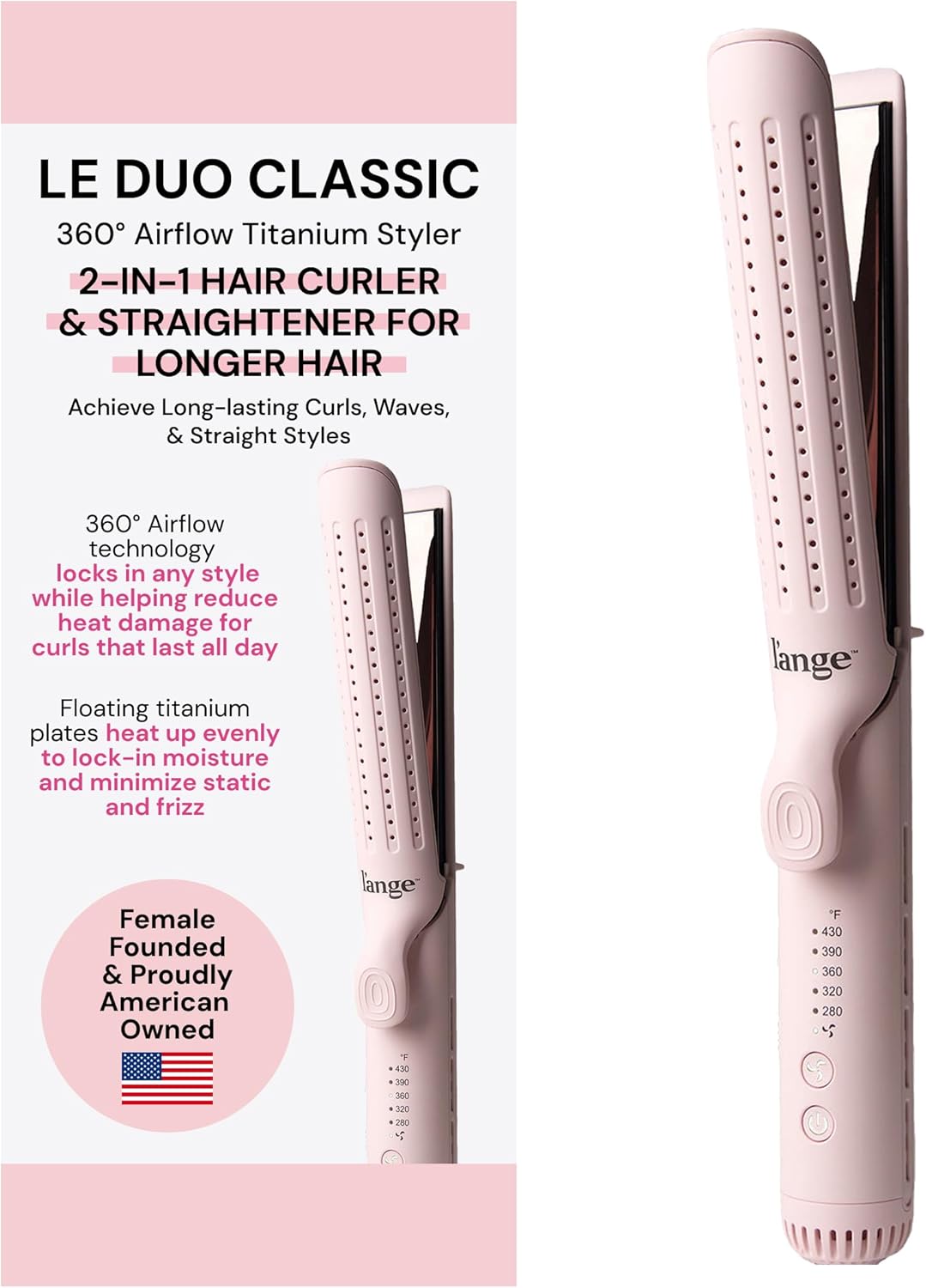 L'ANGE HAIR Le Duo Grande 360° Airflow Styler | 2-in-1 Curling Wand & Titanium Flat Iron