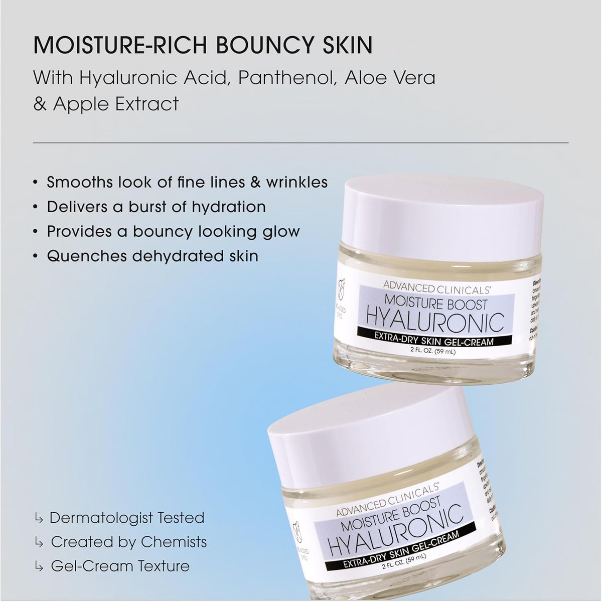 Advanced Clinicals Hyaluronic Acid Face Moisturizer Gel Cream + Hyaluronic Acid Body Cream 2pc