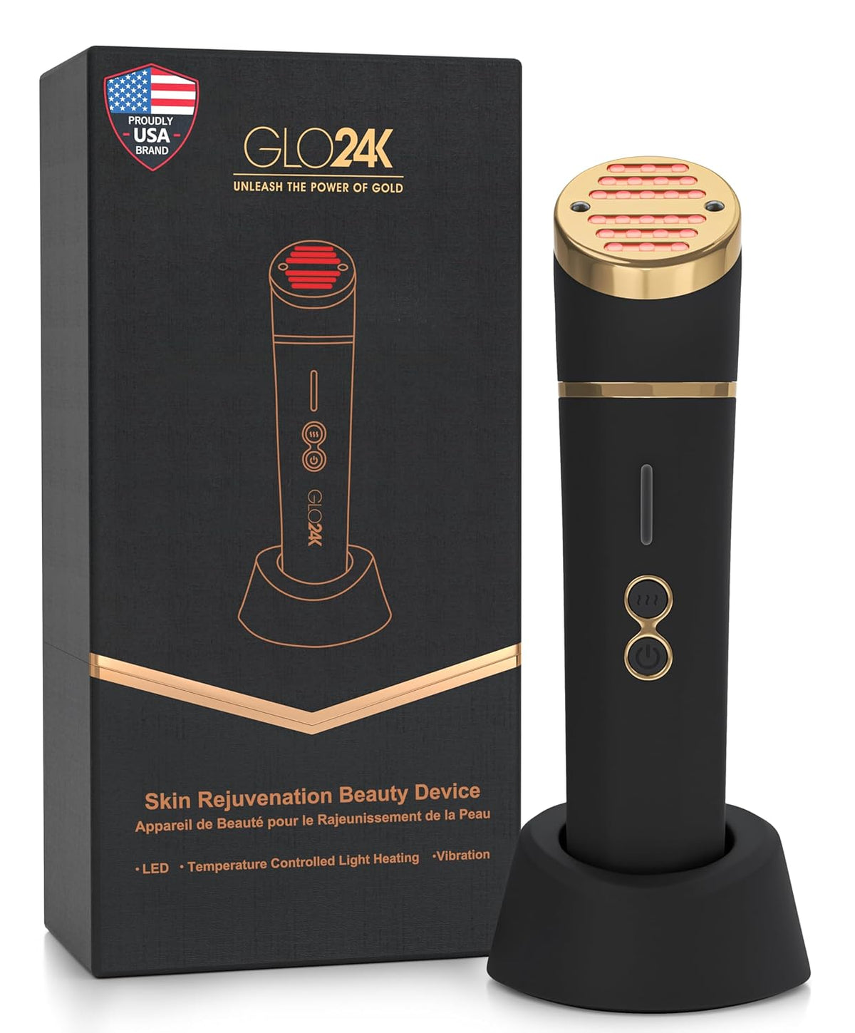 GLO24K Red Light Beauty Device for Face & Neck – 3-in-1 Facial and Neck Massager with Triple LED &