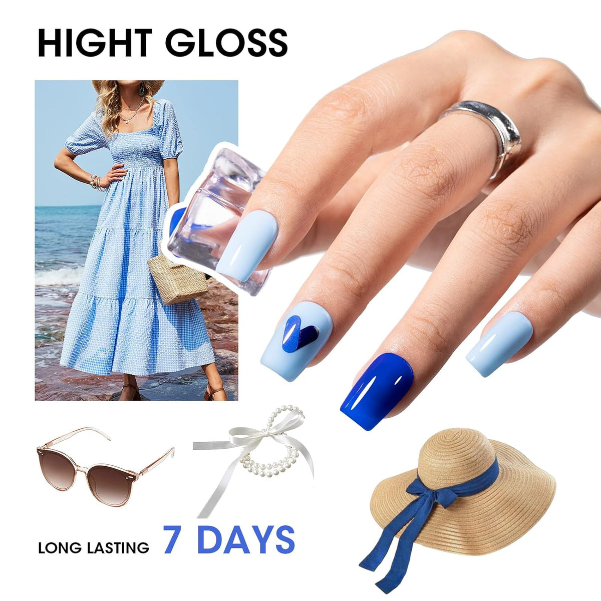 GELLEN Blue Nail Polish, Bright Navy Royal Baby Ocean Cobalt Blue White 6 Colors Set, insta Air Dry
