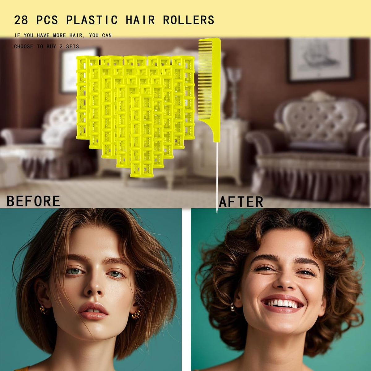28PCS Self Grip Small Hair Rollers Set, 0.6in Plastic No Heat Roller Hair Curlers with Comb