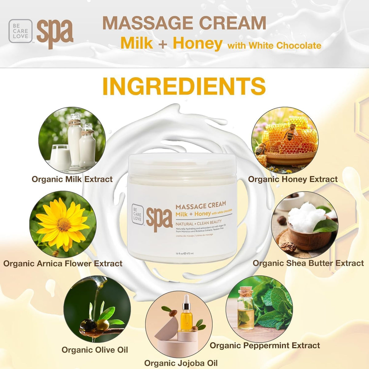 BCL SPA Massage Cream Organic Milk & Honey with White Chocolate Body Lotion, Shea Butter, Aloe