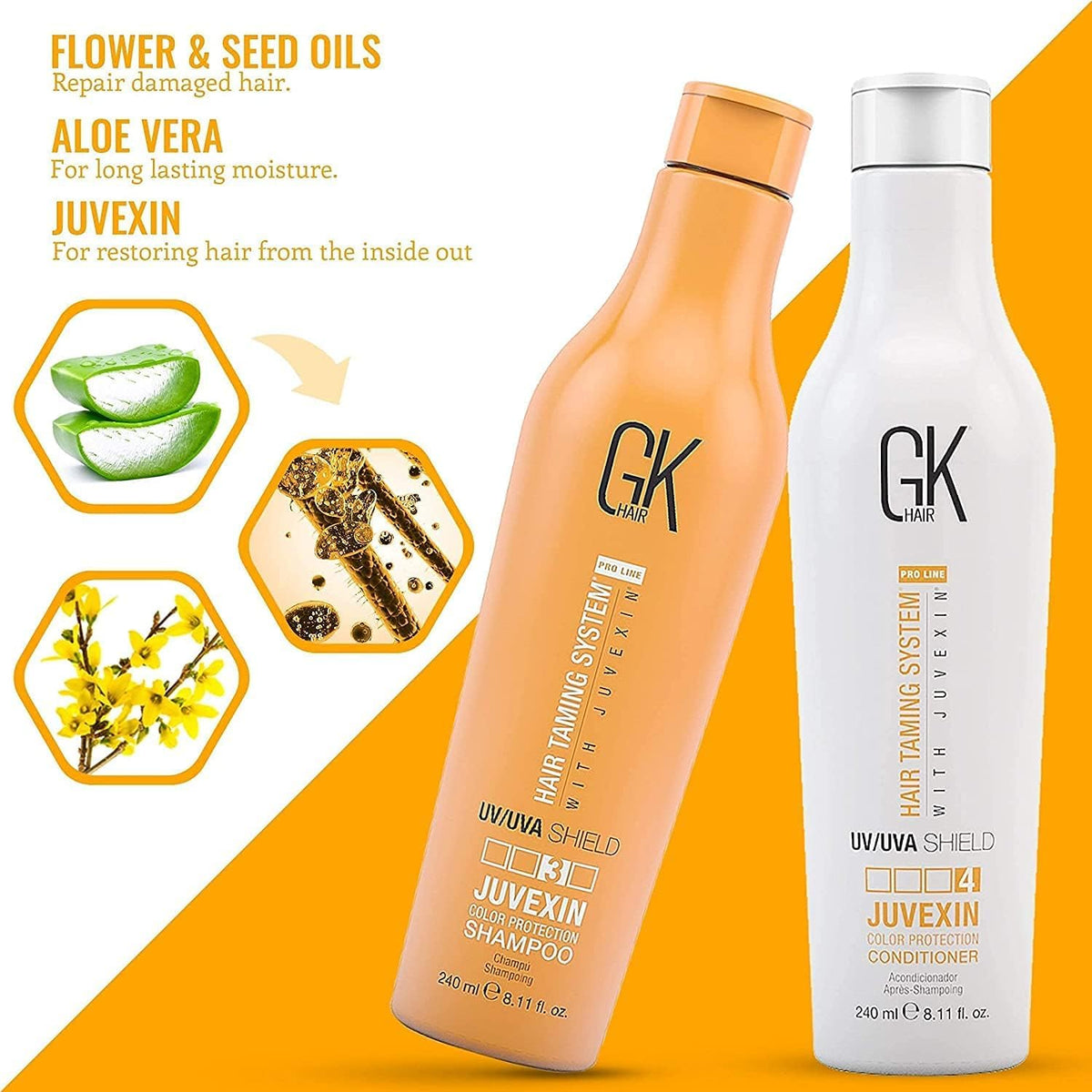 GK Hair Shield Shampoo and Conditioner – UV/UVA Protection for Color-Treated Hair – Hydrates