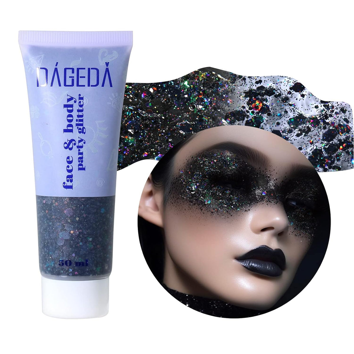 DAGEDA Body Glitter Gel, Face Glitters Body Gel Sequins Shimmer Liquid Eyeshadow, Chunky Glitter