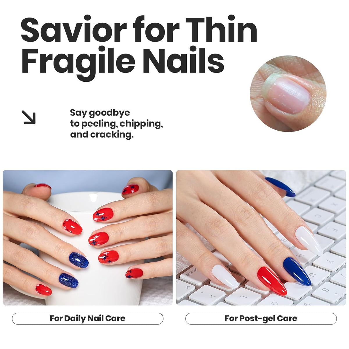 Beetles 4th of July Nail Polish Set - 6 Colors White Red Blue Nail Polish Kit Sparkle Glitter