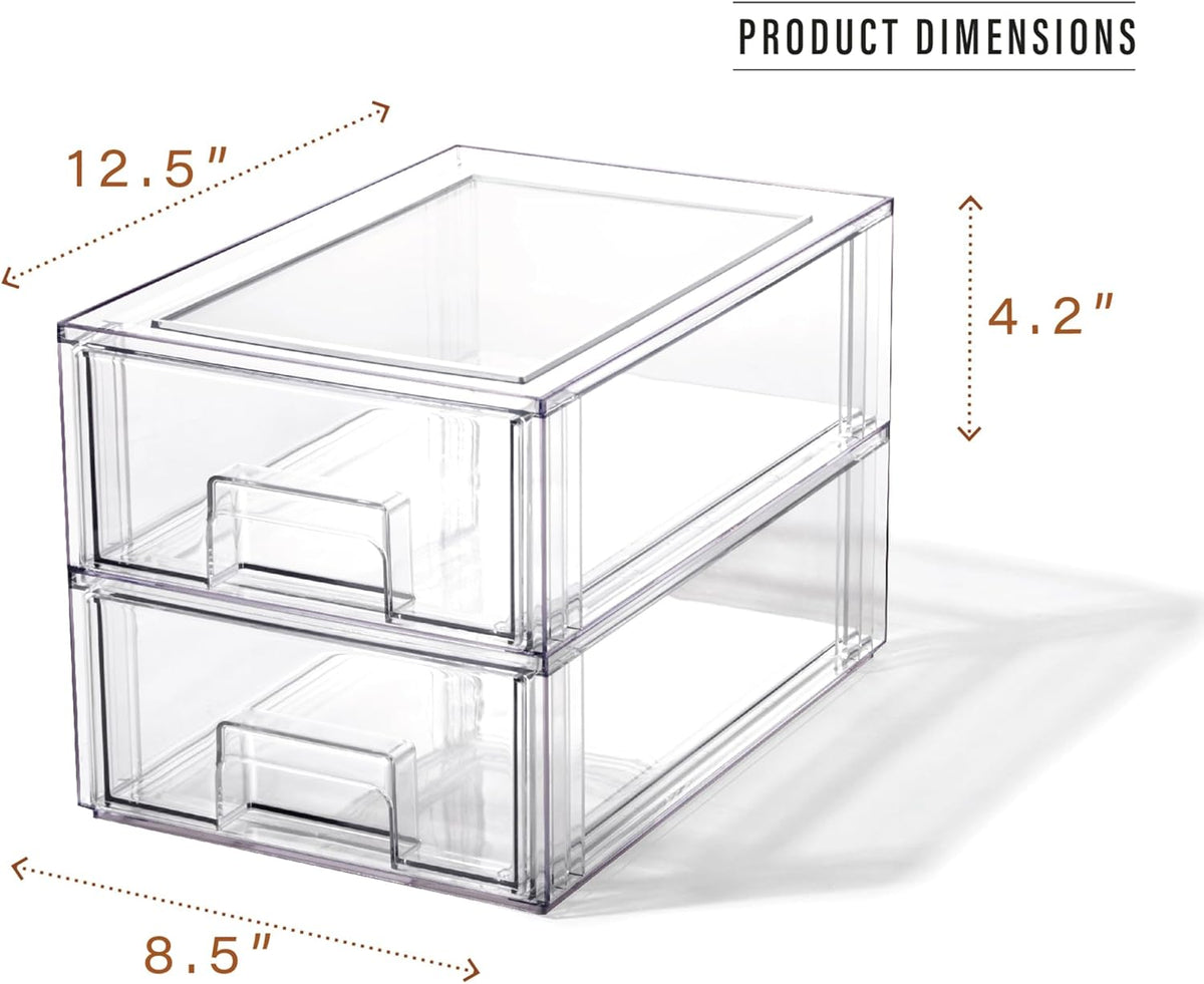 BINO | Stackable Storage Drawers, Small - 2 Pack, Clear | THE CRATE COLLECTION | Storage Bins With