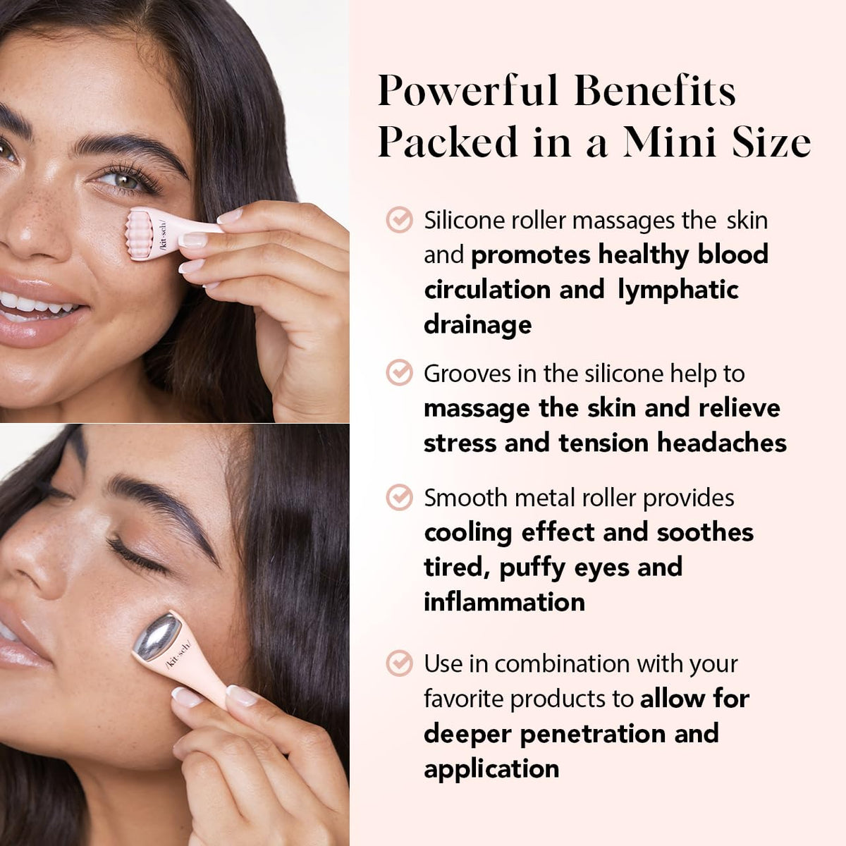 Kitsch Mini Facial Roller & Ice Face Roller Skin Care Tool Set for Women - Face Massager for Puffy