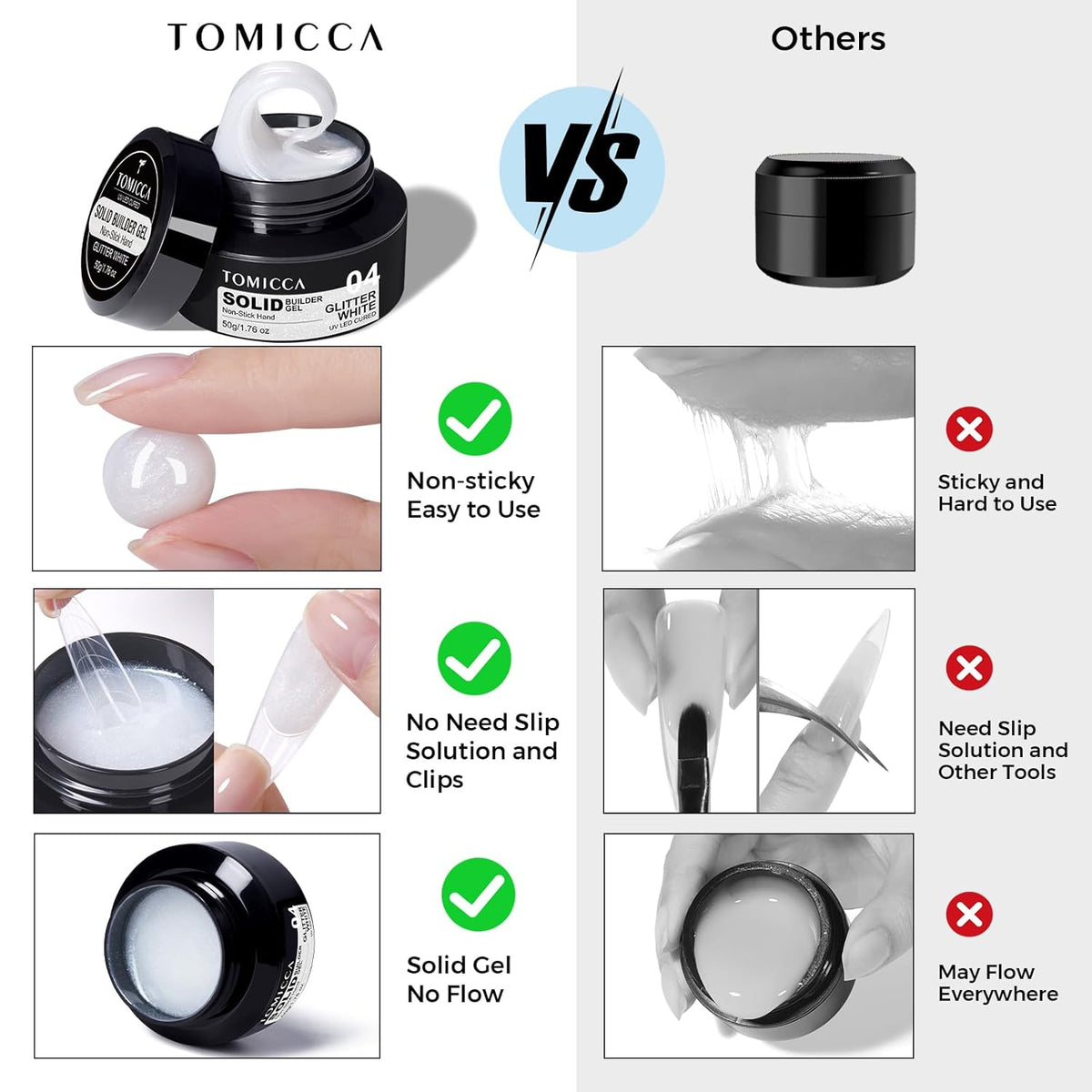 TOMICCA 3D Gel Nail Art, White Sparkles Sculpting Gel for Nail Art 1.76 OZ 3D Nail Hard Gel Nail