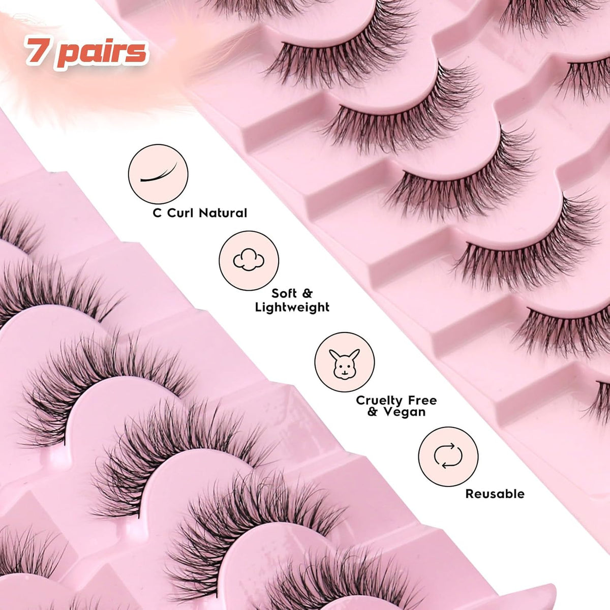 Natural Lashes Eyelashes Wispy 12mm False Lashes Soft Strip Lashes 3D Volume Eyelashes Thin Cotton
