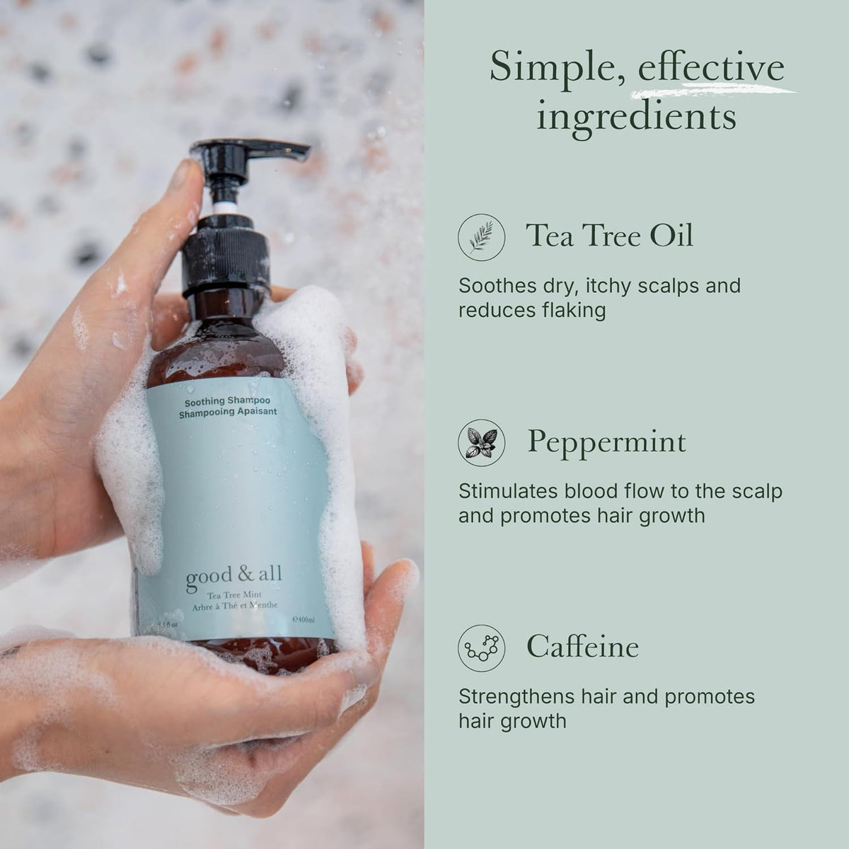 GOOD&ALL Tea Tree Shampoo for Dry Itchy Scalp with Peppermint - Sodium Lauryl Sulfate/Sulphate