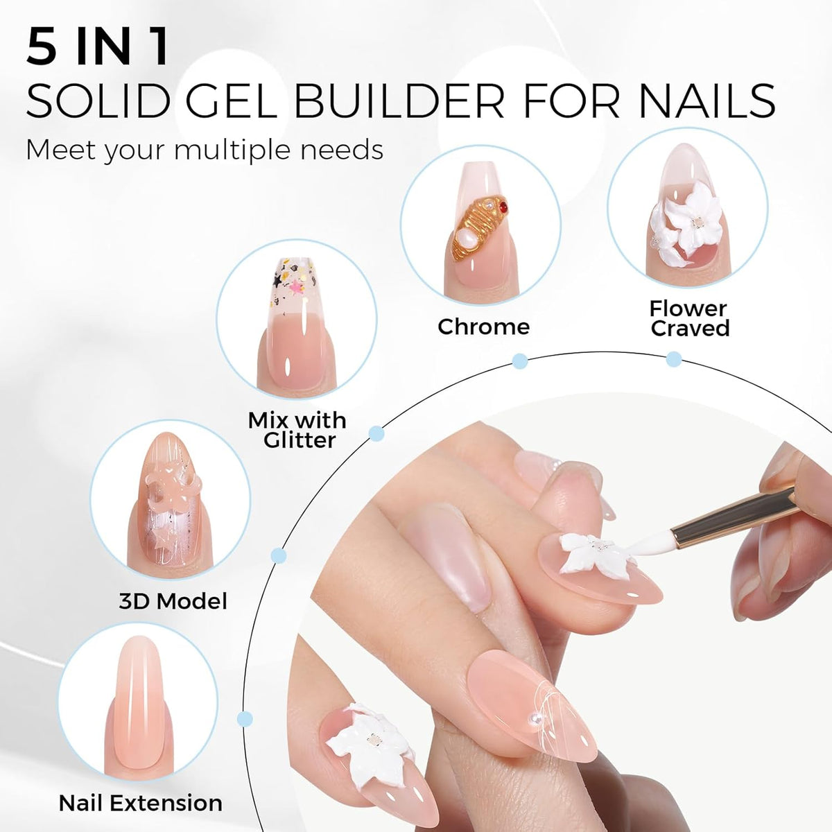 TOMICCA Hard Gel 3D Gel Nail Art Solid Builder Gel for Nails 50g 3D Nail Gel Sculpting Gel for Nail