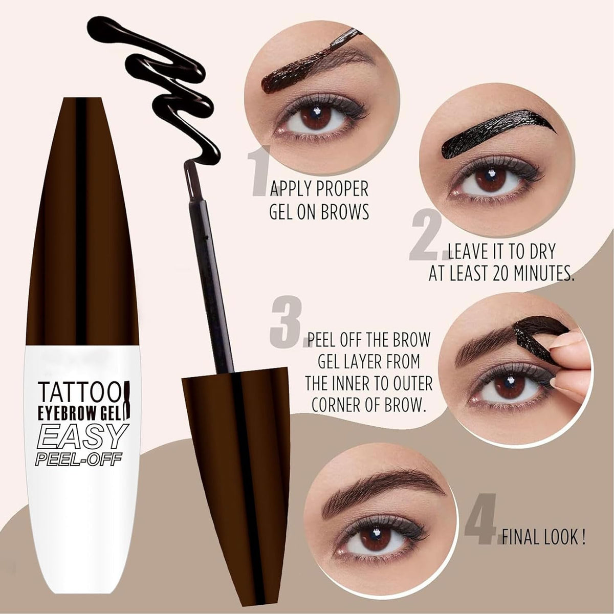 Tattoo Peel Off Eyebrow Gel Tint, Long Lasting Brow Tint, Transfer Proof and Waterproof Tint Peel