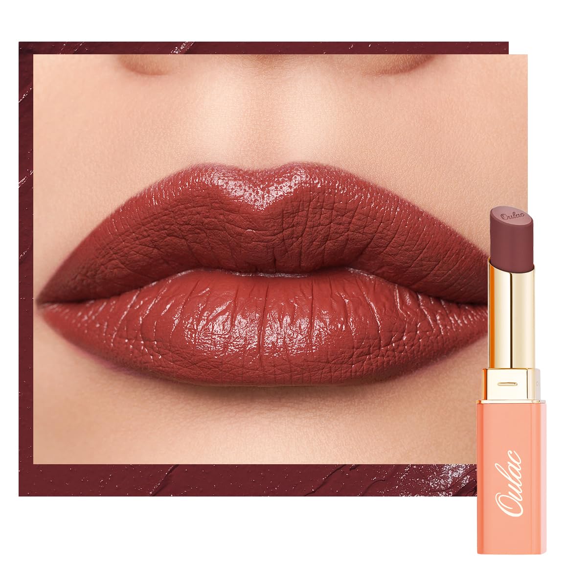 Oulac Color Rich Satin Lipstick - Red Brown Full Coverage Lip Color, Creamy Silky-Smooth