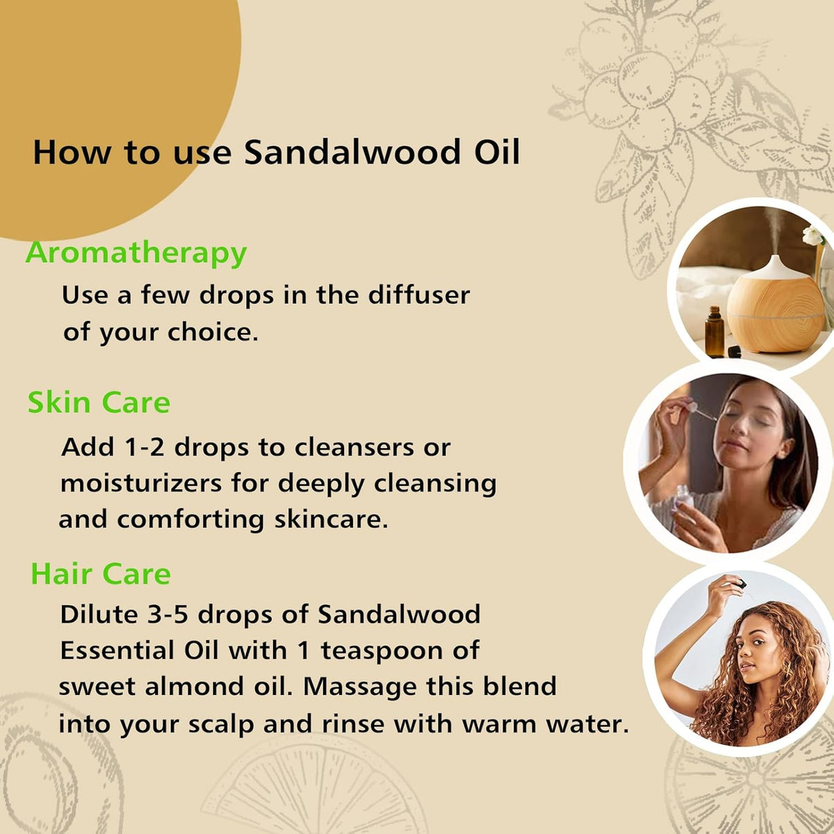 Sandalwood Essential Oil, Home Fragrance Oil Scent Oils for Perfume, Diffuser, Skin, Hair, Roll On