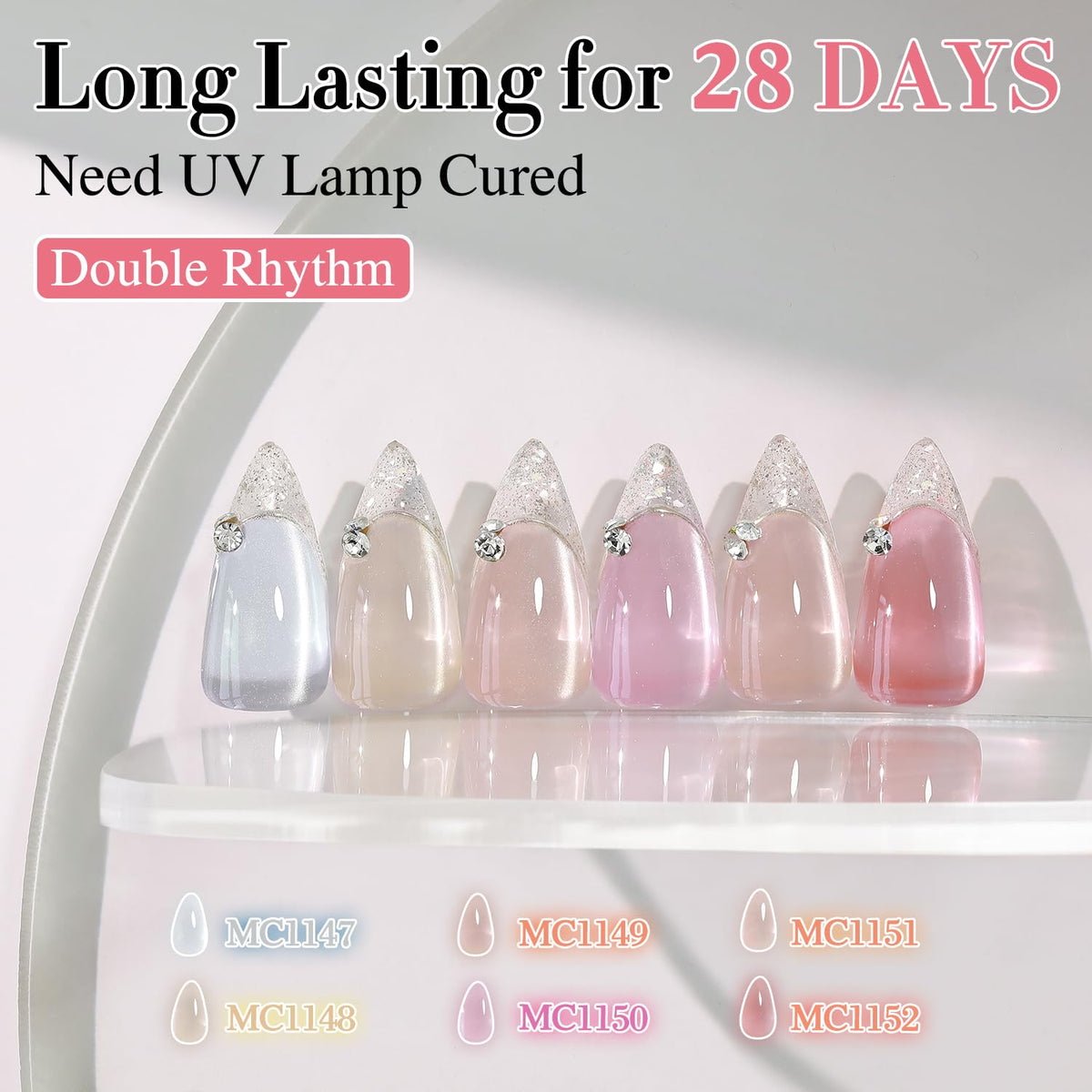 Double Rhythm Cat Eye Gel Nail Polish Set of 6 Same Color Same Bottle 0.5 Oz Shimmer Glitter with