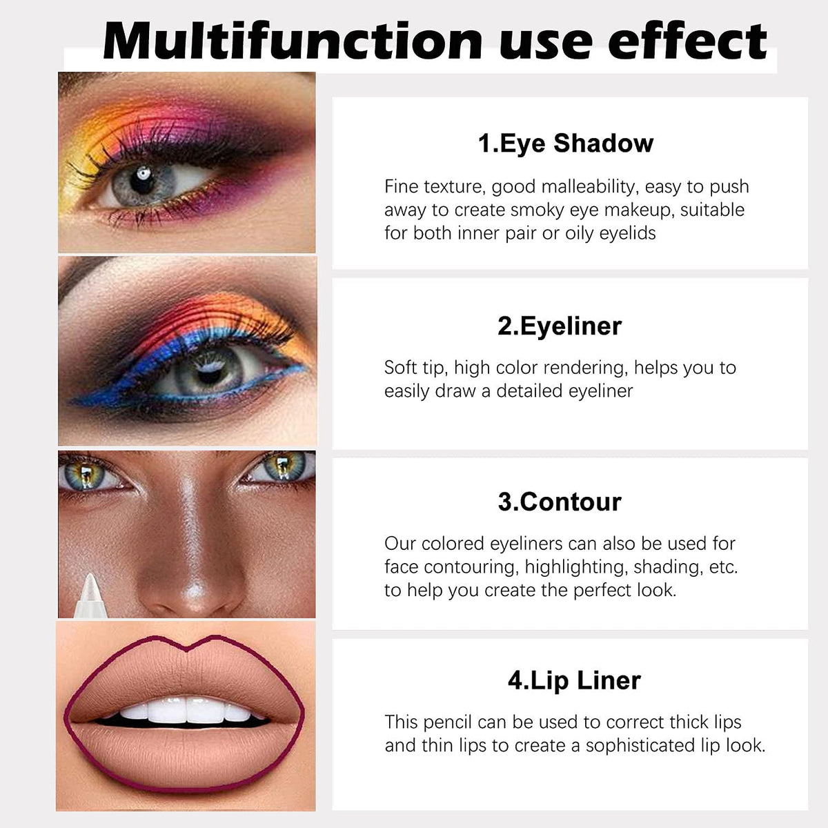 Kaely 6Pcs Glitter Gel Eyeliner Pencil Set for Women, Color Eye Liner Waterproof Smudge Proof with