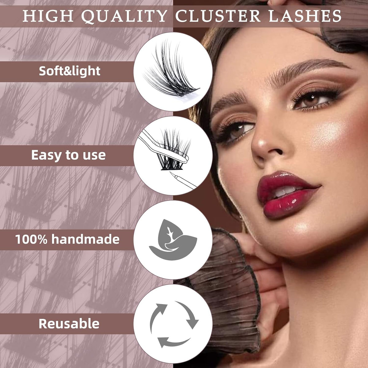 QUEWEL Cluster Lashes 72 Pcs Wide Stem Individual Lashes C/D Curl 8-16mm Length DIY Eyelash