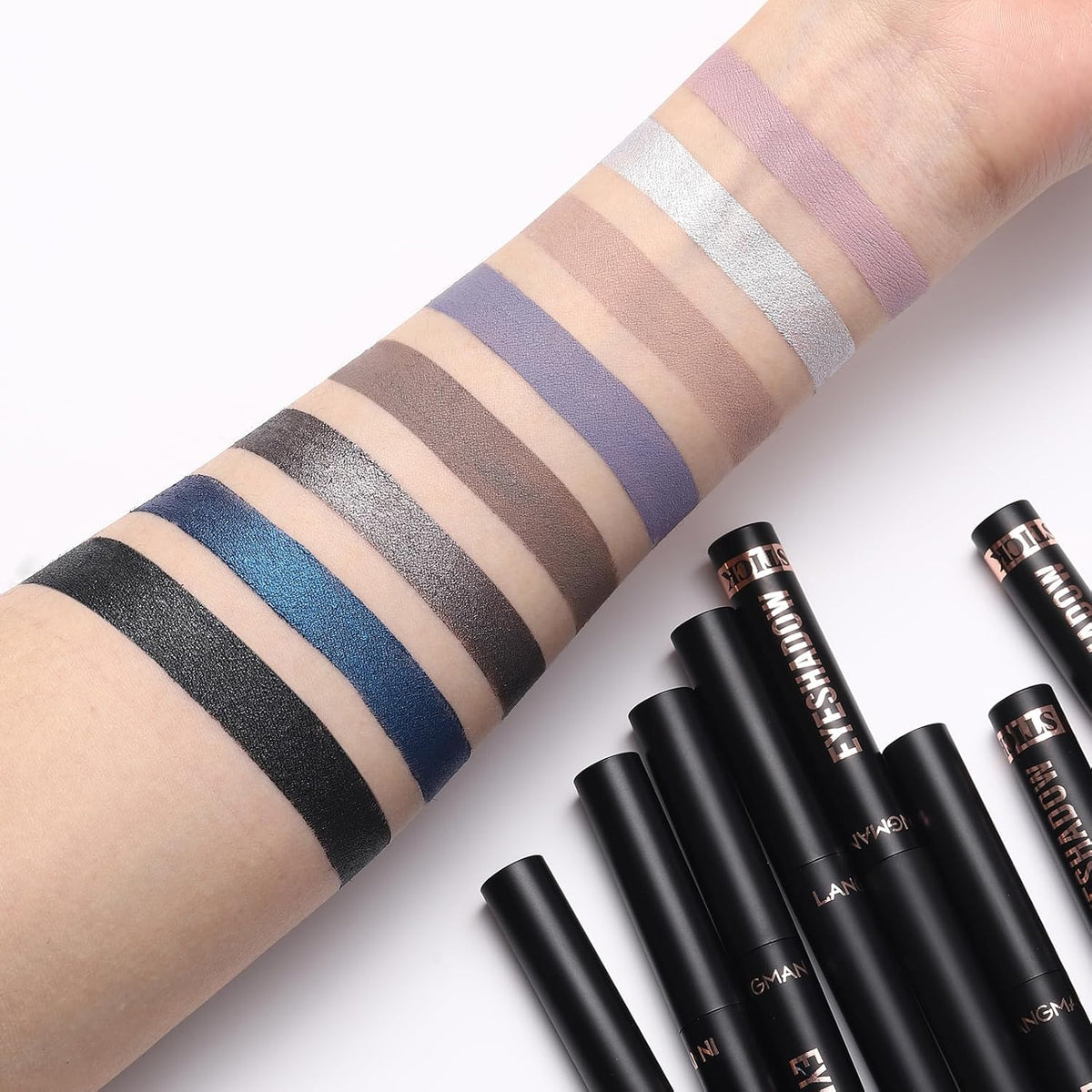 LANGMANNI 8 PCS Pro Kit Eyeshadow Stick Gift Makeup Set,Matte Earth Color+Bright Metal Color