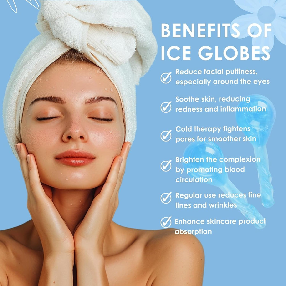 Facial Ice Globes Cryo Sticks, Cooling Beauty Tool for Face, Neck & Eyes, Helps Reduce Puffiness
