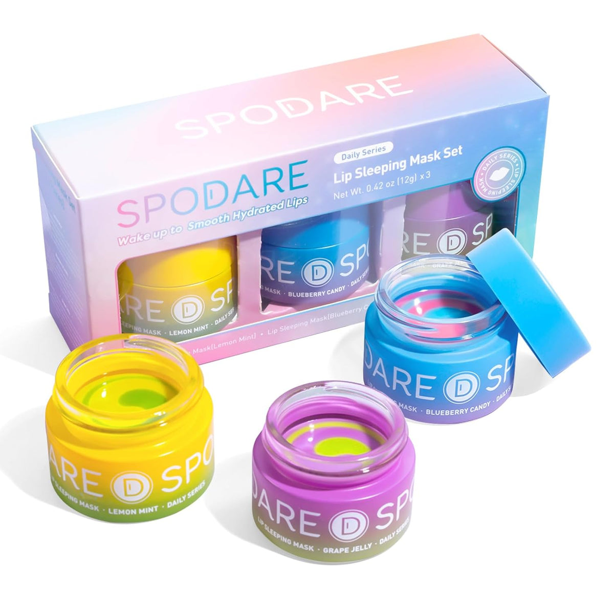 3-in-1 Dual-Color Sleeping Lip Mask Set – Blueberry, Grape and Lemon, Hydration & Repair for Dry