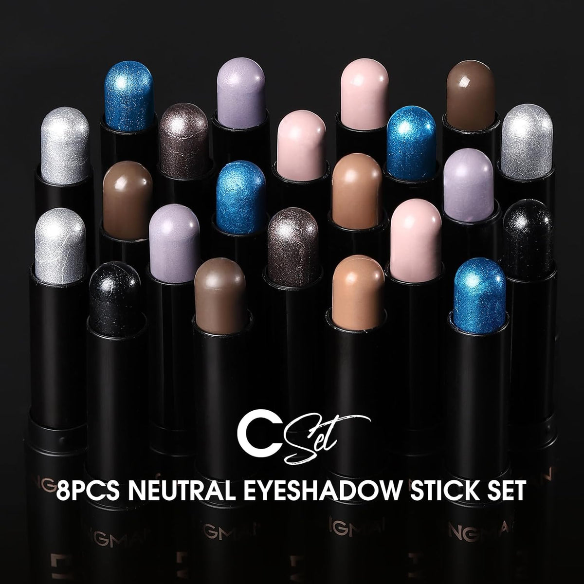 LANGMANNI 8 PCS Pro Kit Eyeshadow Stick Gift Makeup Set,Matte Earth Color+Bright Metal Color