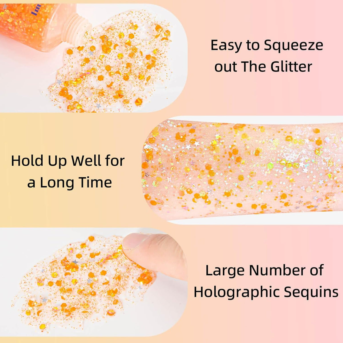 MEICOLY Orange Face Body Glitter,Sparkling Face Glitter Gel,Mermaid Sequins Face Paint Glitter
