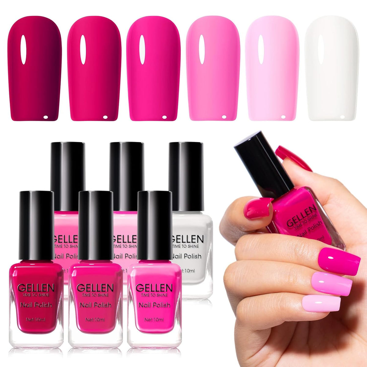 GELLEN Hot Pink Nail Polish, Pinkish Purple Natural Traditional Regular Nail Polish Quick Air Dry