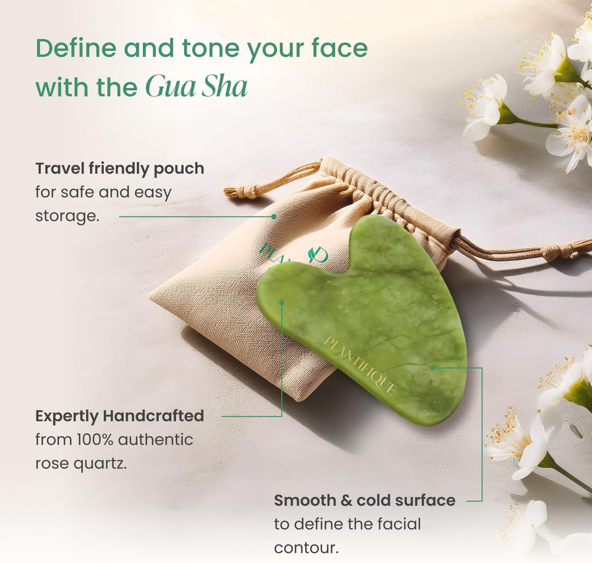PLANTIFIQUE Massage Ritual Set: Premium Certified Jade Gua Sha + Jojoba Oil & HA Serum Skin Care