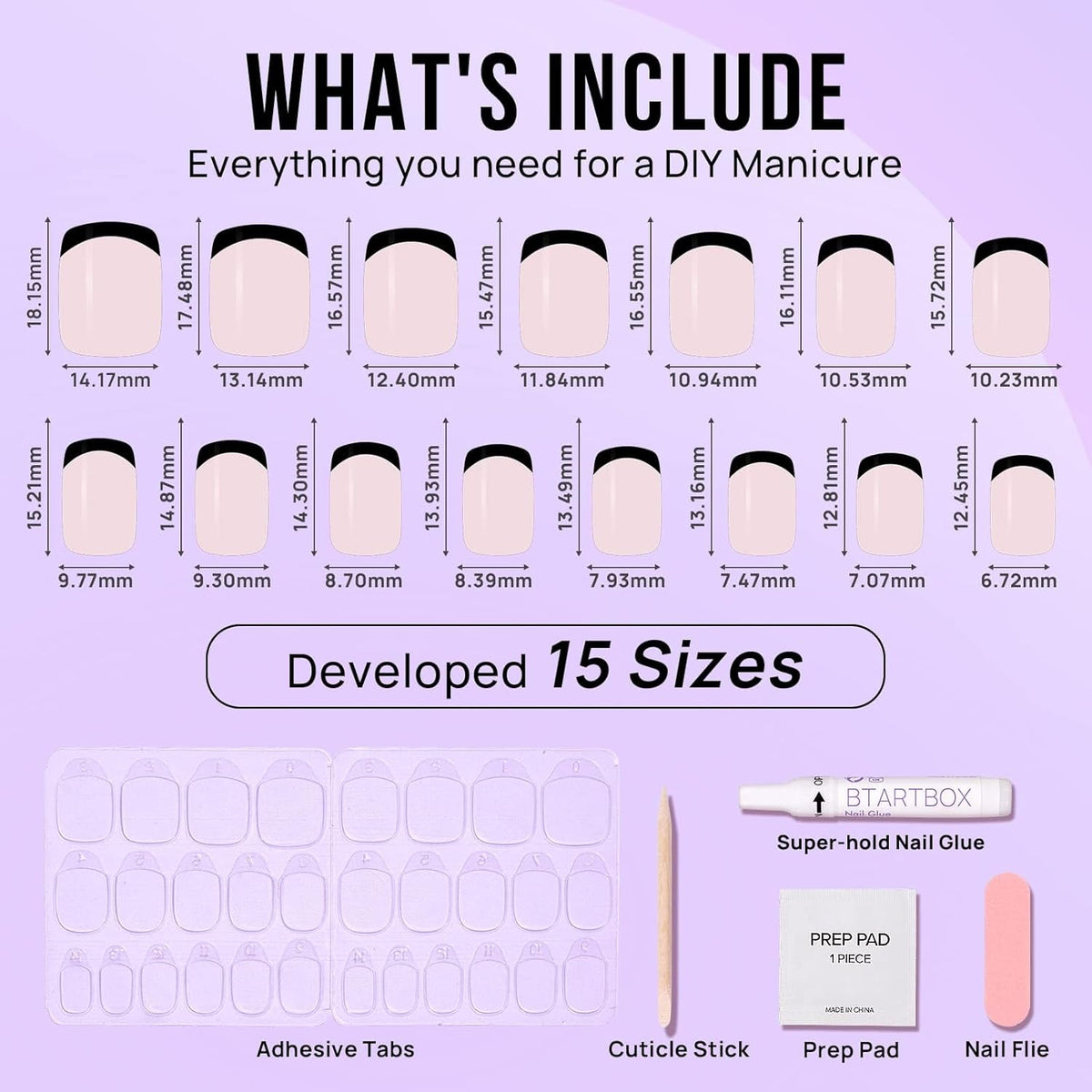 French Tip Press On Nails - BTArtbox Jelly Square Fake Nails with Nail Glue, Reusable