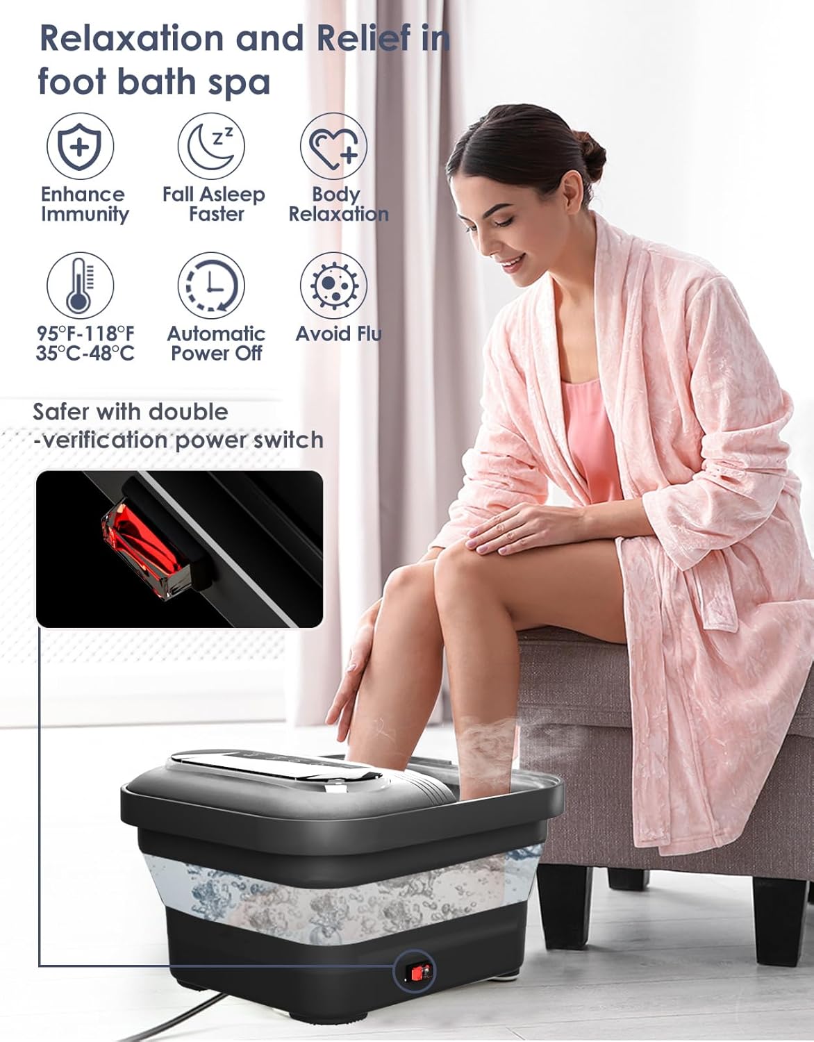 Collapsible Foot Spa with Heat, Bubble and Temp Control, Foot Bath Massager with XL Touch Screen