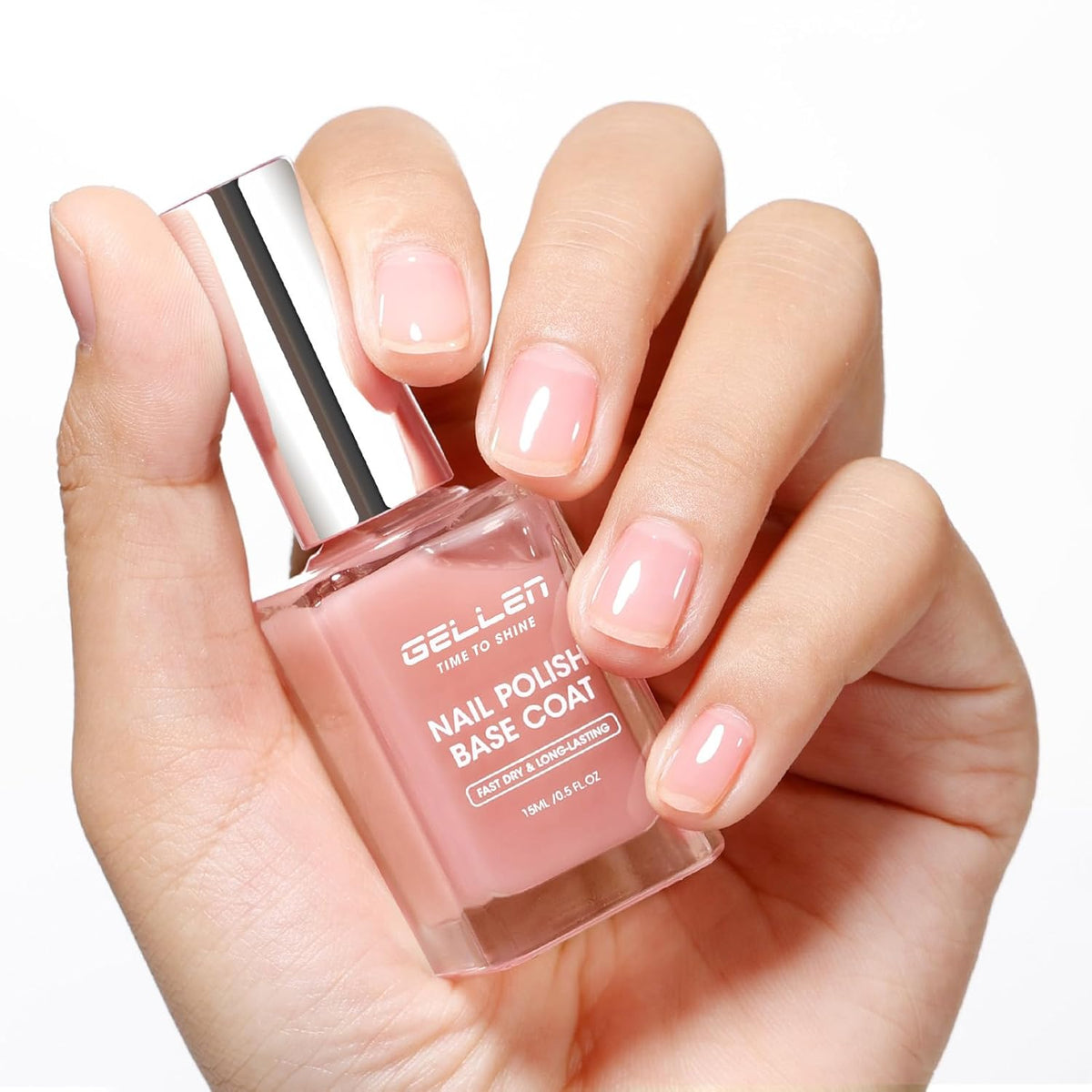 GELLEN 4‑in‑1 Clear Nail Polish Base Coat Sheer Tinted Natural Pink, Ridge Filler, Nail