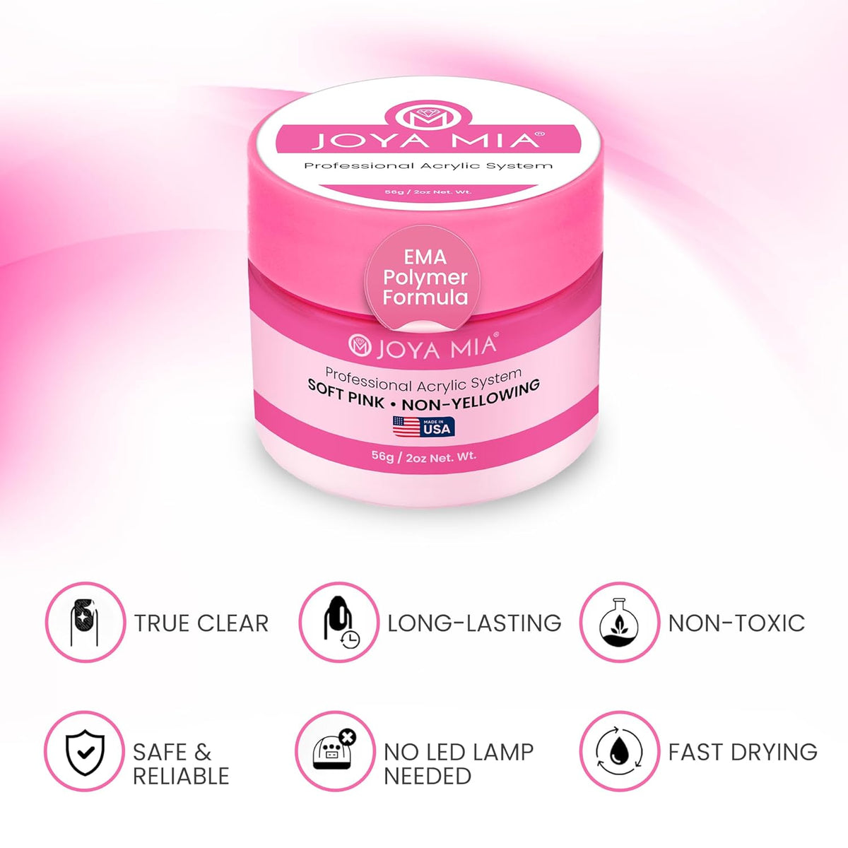 Joya Mia Acrylic Powder for Nails, MMA-Free, Super Adhesion Professional Powder for Flawless &