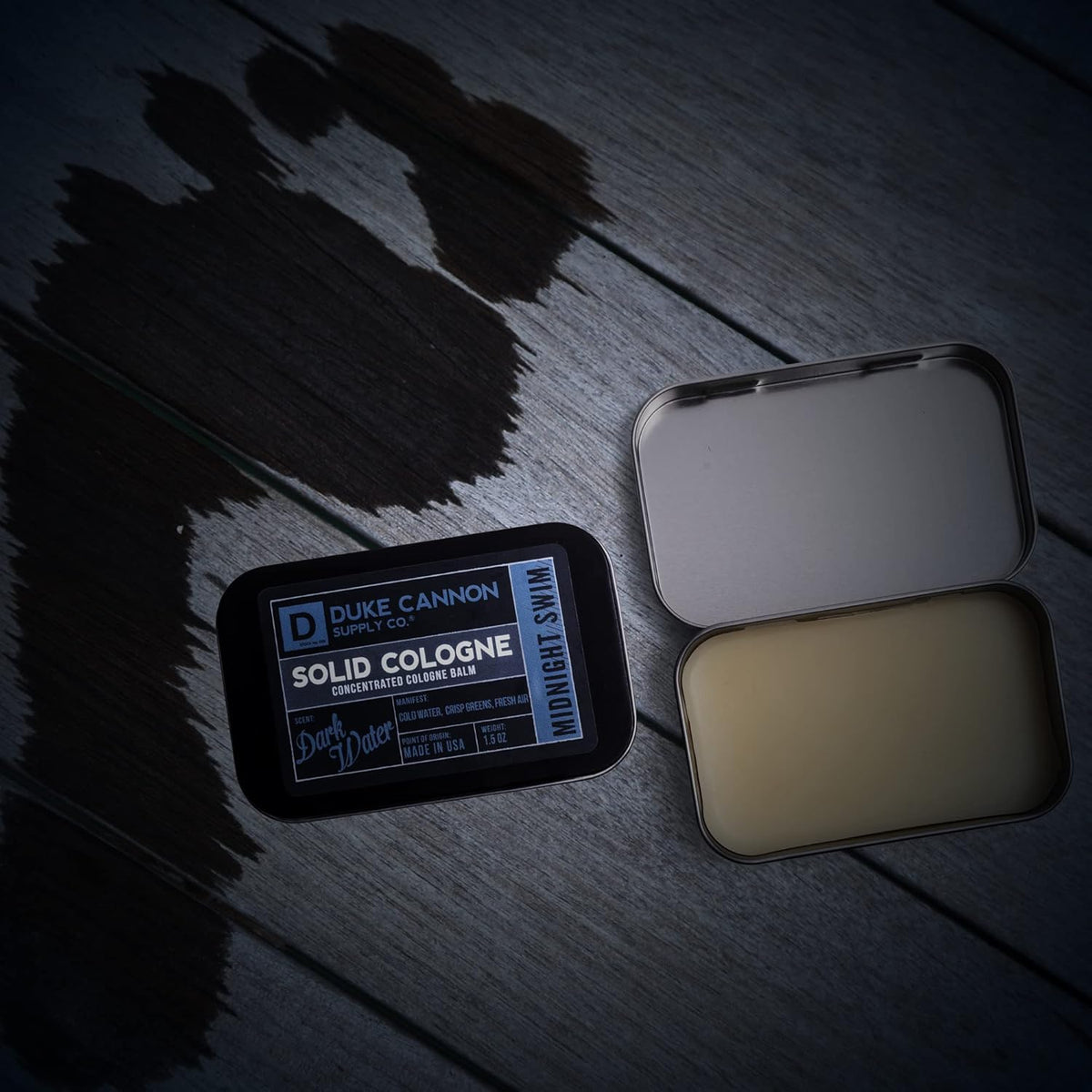 Duke Cannon Supply Co. Solid Cologne for Men Midnight Swim - Cold Water, Crisp Greens, Fresh Air